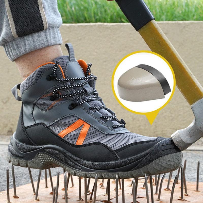 Grau-Orange Stiefel tritt auf Nagelbrett – Kevlar-Test