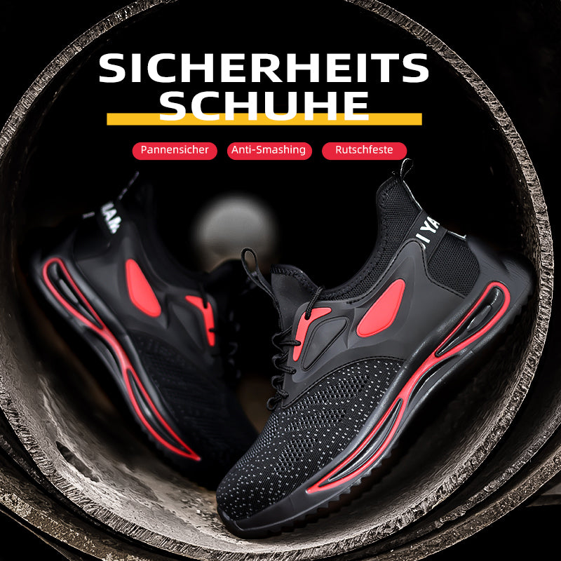 Werbegrafik: Smash-resistenter Sicherheits-Sneaker Schwarz-Rot, S1P