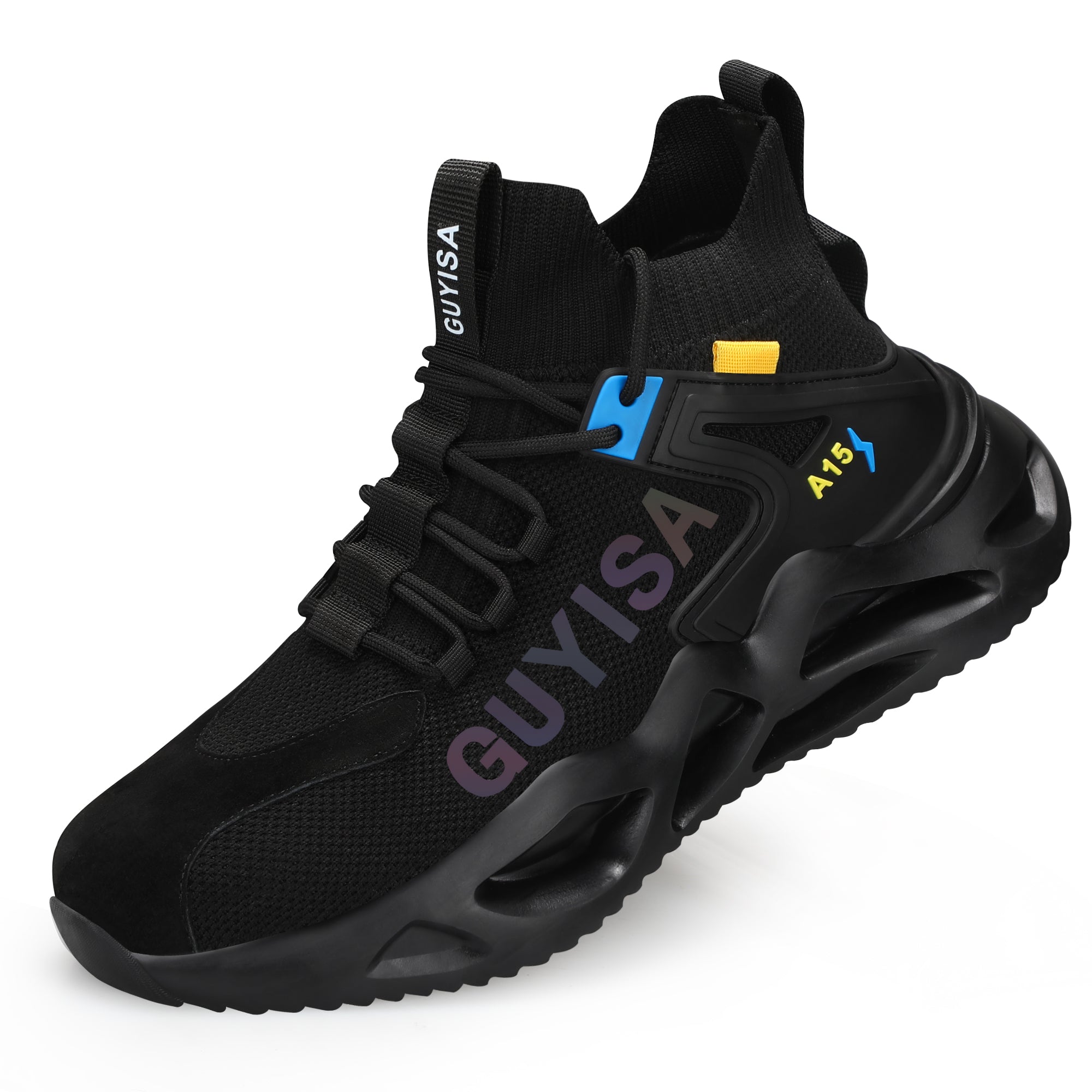 Flyknit Sicherheitsschuh Schwarz-Blau, Stahlkappe & Air-Unit – Hero-Seitenansicht