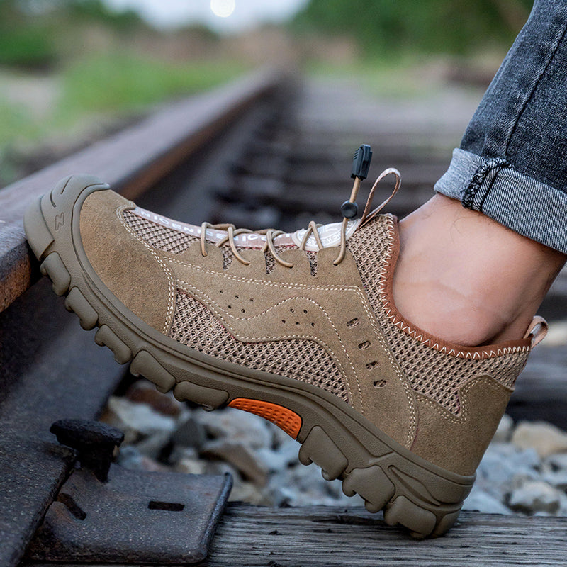 Grau-Oranger Arbeitsschuh Outdoor, atmungsaktive Mesh-Einsätze