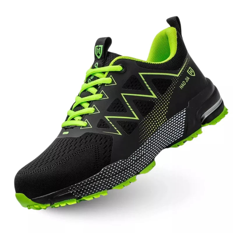 S1P Arbeitsschuh S70, Schwarz-Grün, sportliche Version – Seitenansicht