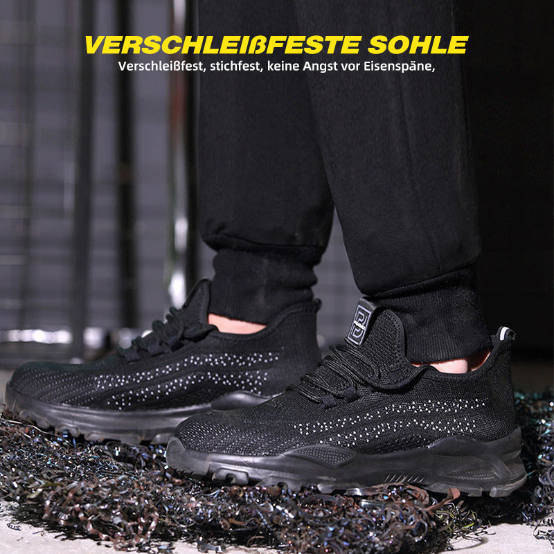 Kevlar-Durchtrittschutz Demo: Schuh Schwarz auf Nagelbrett