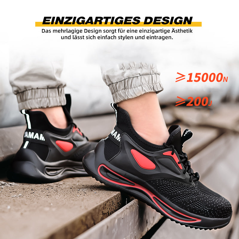 Flex-Test: S1P Schuh Schwarz-Rot auf Stahlkante, super elastische Sohle