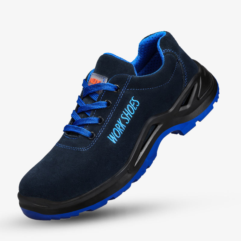 Sicherheitsschuh Blau-Schwarz, Stahlkappe & blaue SRC-Sohle – Seitenansicht (Hero)