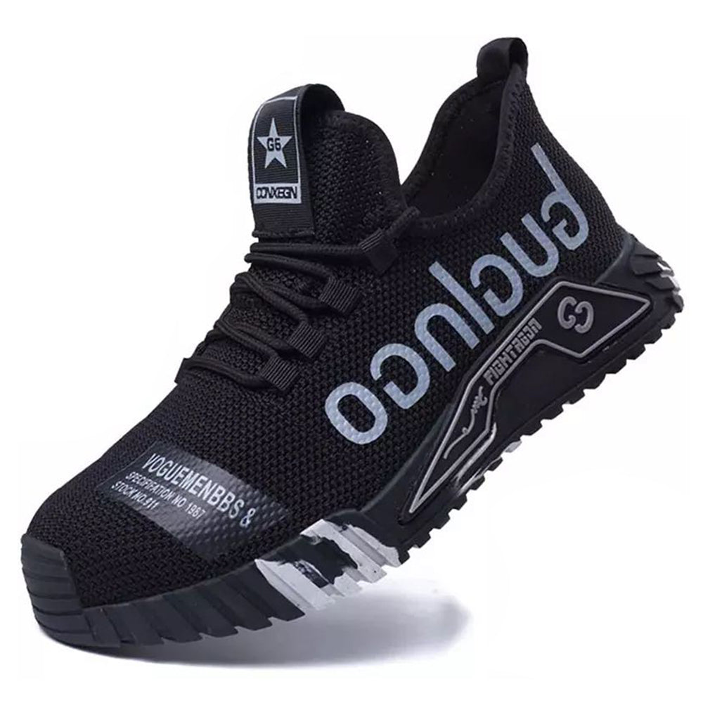 Durchtrittschutz Demo: Schuh Schwarz-Grau auf Nagelbrett