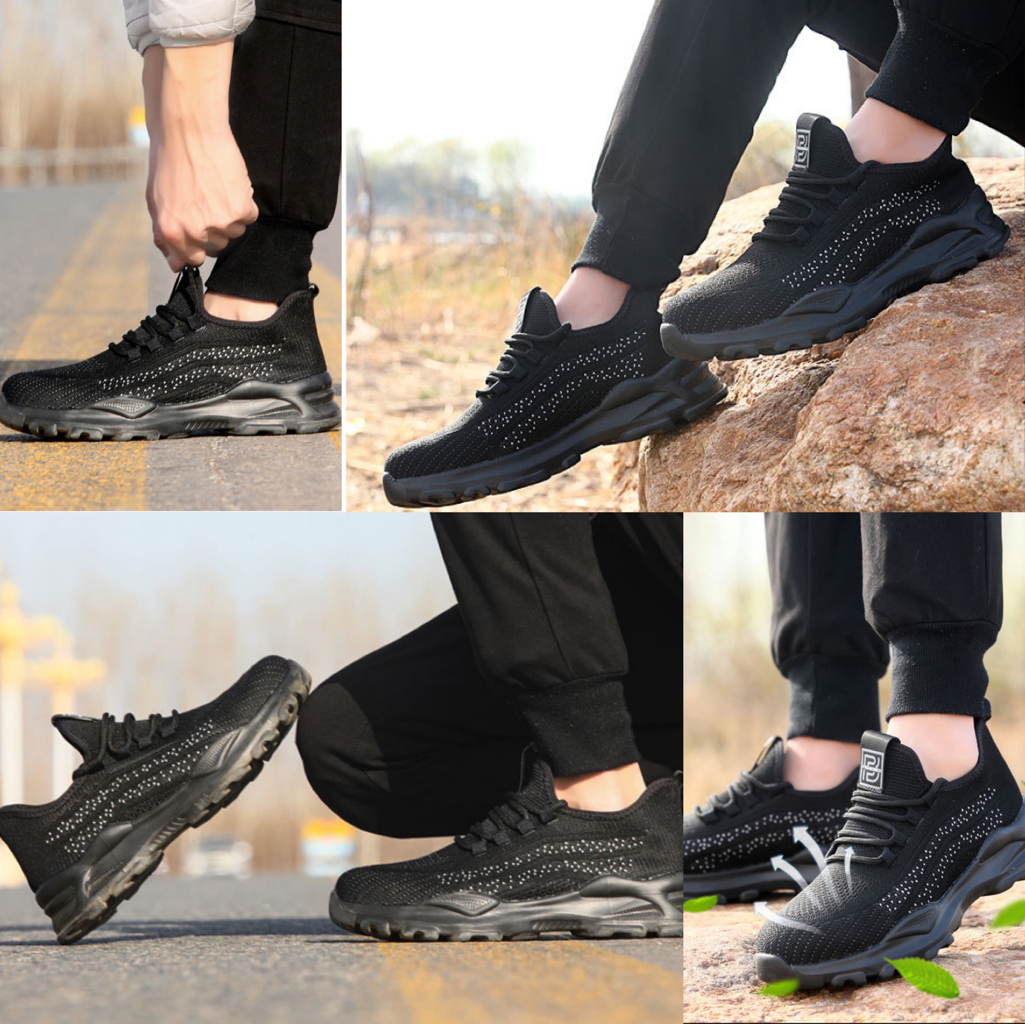 Paar Sommer-Sicherheitsschuhe Schwarz, Schrittbewegung rechts