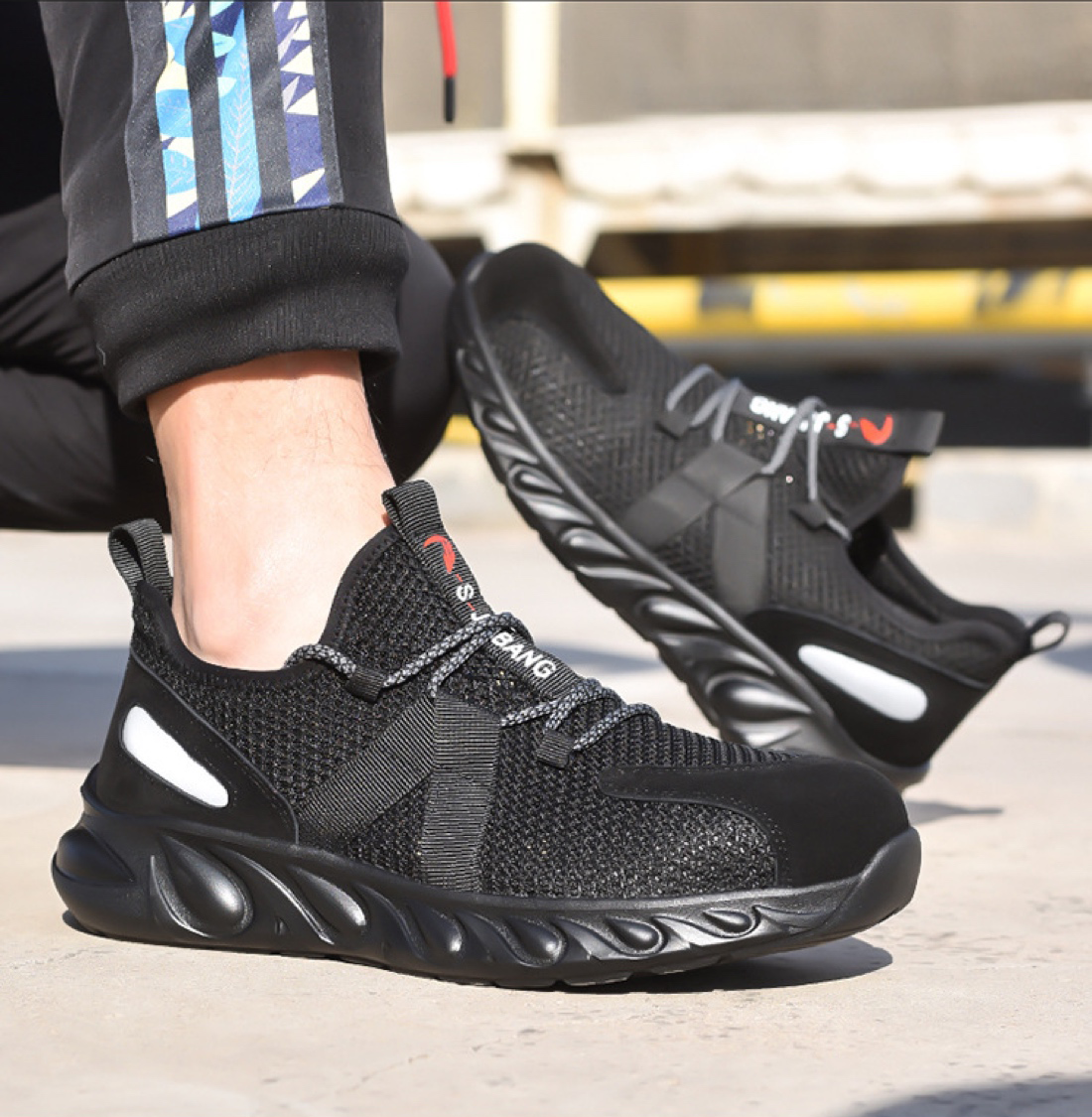 S1P Bequeme Sicherheitsschuhe, Fliegende Gewebte Stahlkappe, Anti-Piercing, Leichte, Atmungsaktive Arbeitsschuhe