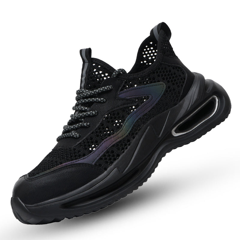 Arbeitsschuh Schwarz-Lila, Mesh-Upper & Stahlkappe – Seitenansicht