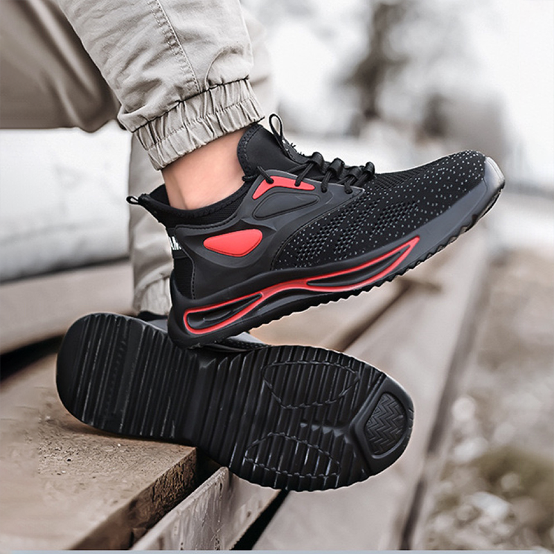 Paar Sicherheits-Sneaker Schwarz-Rot – Studio Seitenansicht