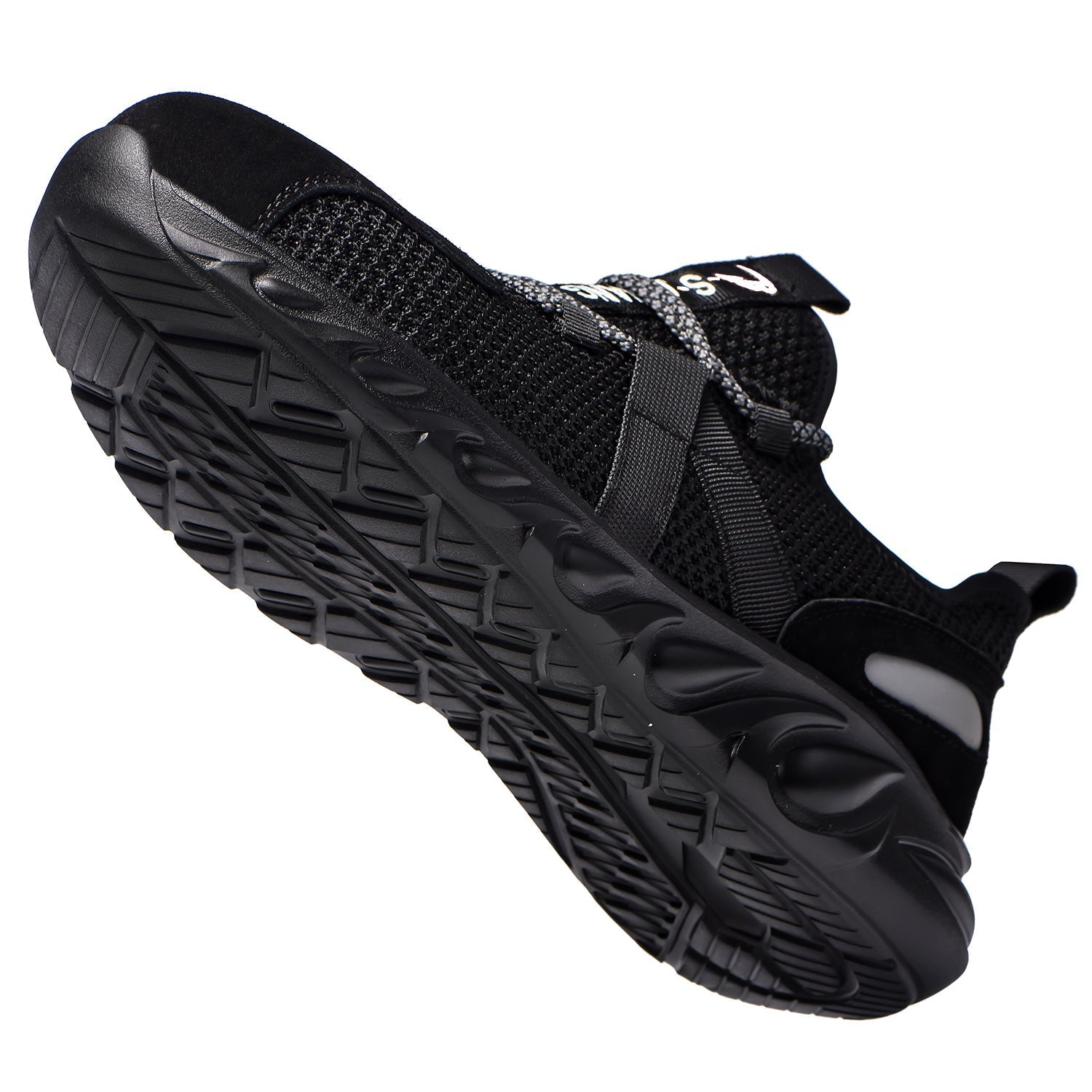 Vorderansicht Schuh Schwarz, Mesh-Lasche und Schnellschnürung