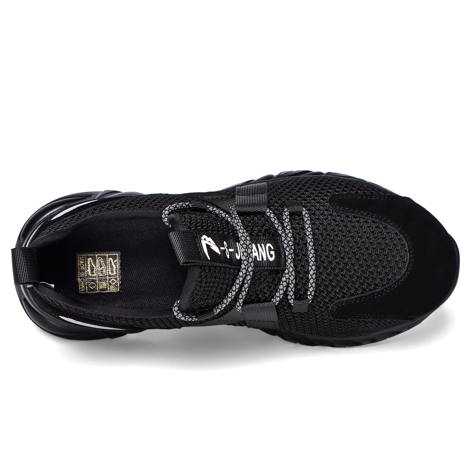 Schuh Schwarz am Fuß, tritt auf Eisenstange, Kevlar-Schutz