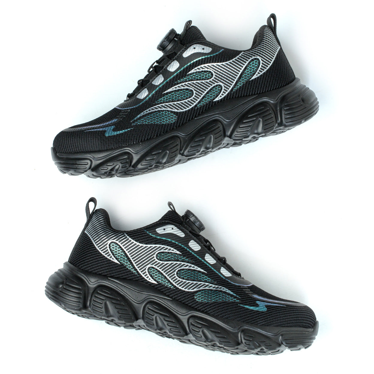 Einzelner Schuh liegend, Vorderfuß nach oben – Mesh-Obermaterial mit Lichteffekt