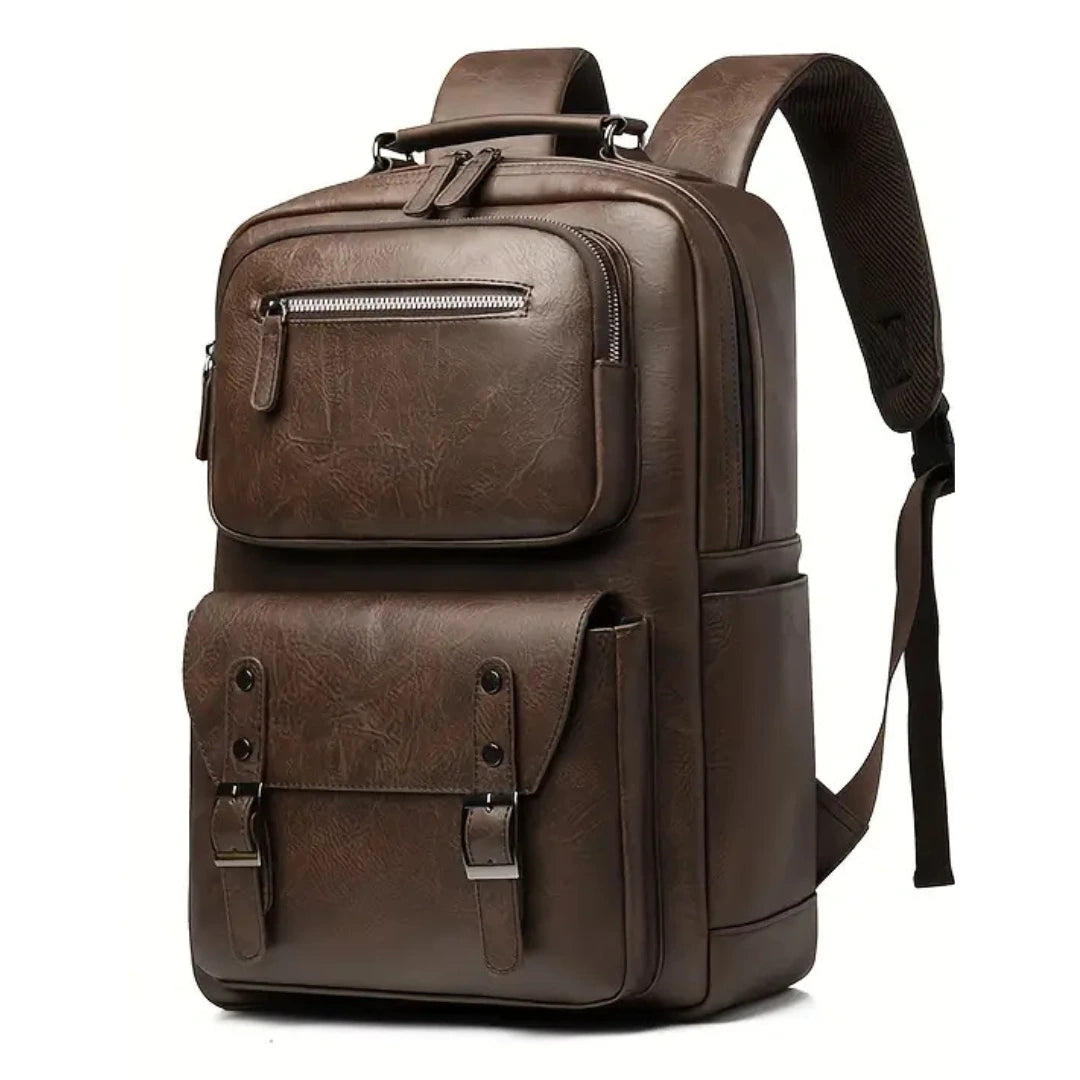 Henner Pragger Special Rucksack 25 L in Braun – Vorderansicht mit Fronttaschen und Reißverschluss