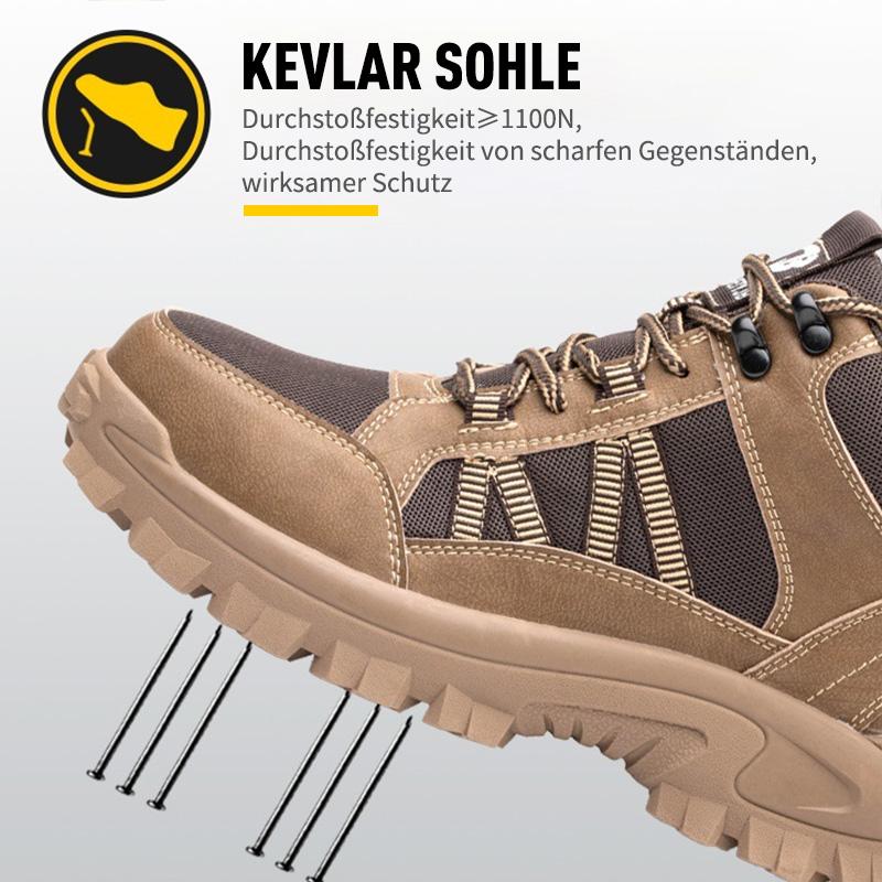 Kevlar-Sohle – Nagelbretttest am beigen Schuh, durchtrittsicher