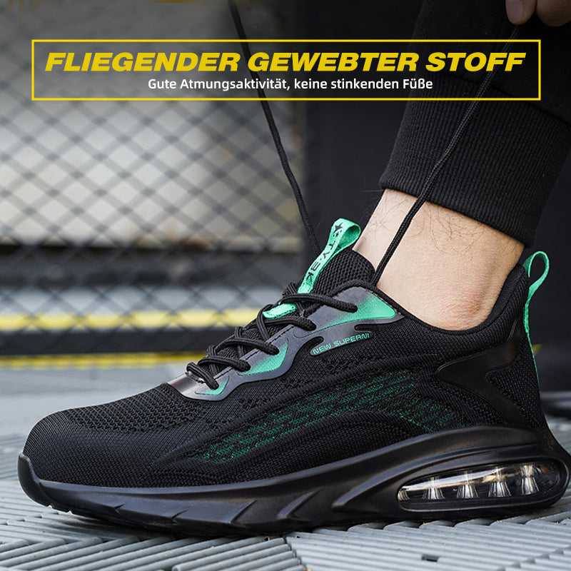 Schwarz-grüner Schuh am Fahrradpedal, Kevlar-Schutz gegen Speichen