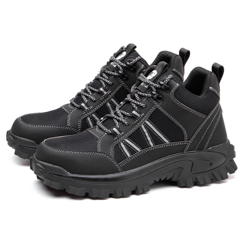 Studioansicht – Mid-Top Sicherheitsschuh Schwarz, rechte Schrägansicht