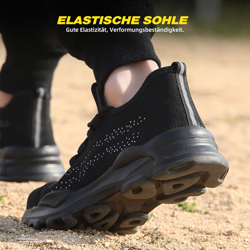 Grip-Test: rutschfestes SRC-Profil auf Stahlkante, Sommer-Schuh Schwarz