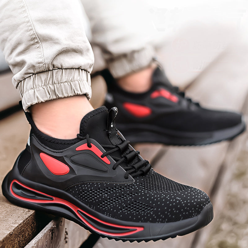 Oberansicht Paar S1P Schwarz-Rot, atmungsaktives Mesh