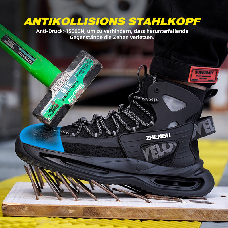 Hammerschlag-Test: Stahlkappe widersteht Aufprall, schlagfester Schuh