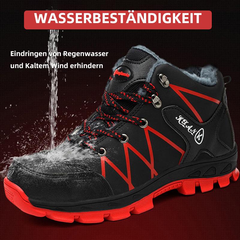 Gelb-Schwarzer Schuh, Seitenprofil, Thermofutter sichtbar