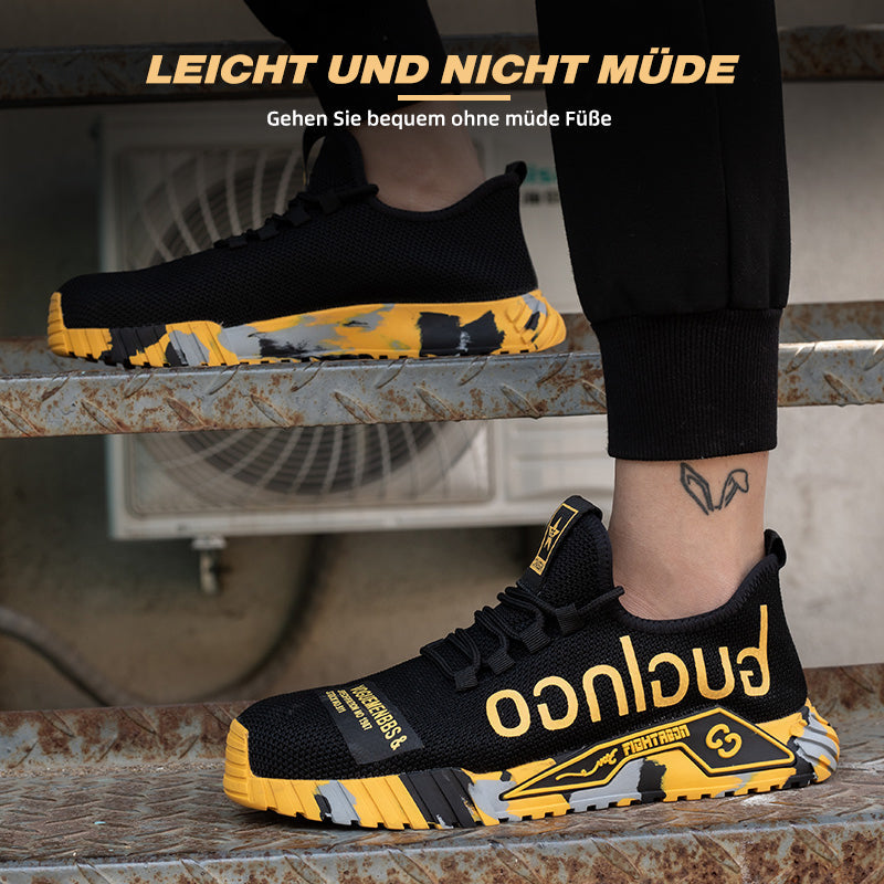 Exploded View: Stahlkappe, Kevlar, Luftpolster – Graffiti Schuh Gelb