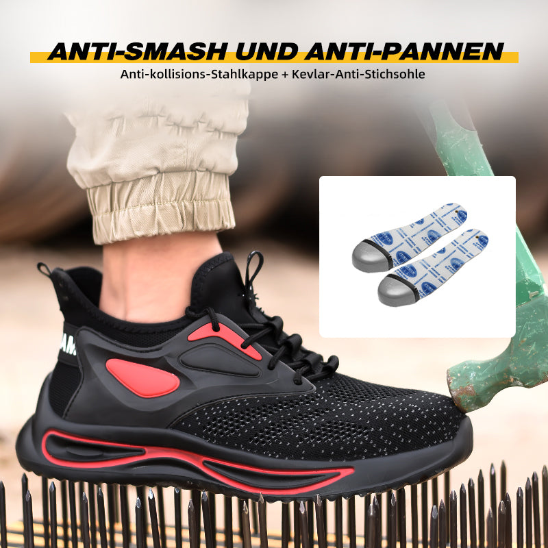 Rutschtest: S1P Schuh Schwarz-Rot hält auf rundem Rohr