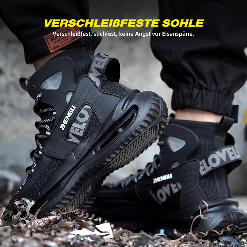 Arbeitsschuh Schwarz im Geröll, rutschfestes Profil