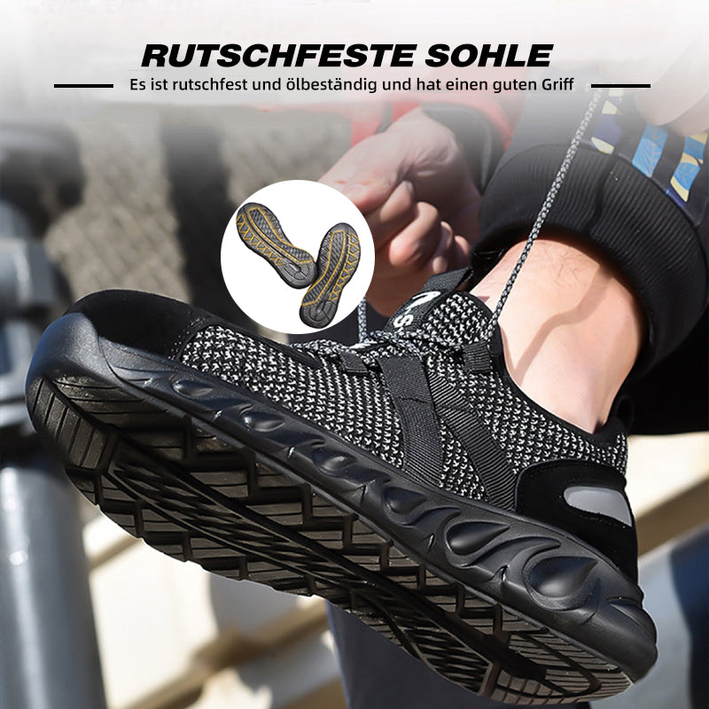 Wasserdurchgangs-Demo: Schuh Schwarz im Wasserstrahl, schnelltrocknend