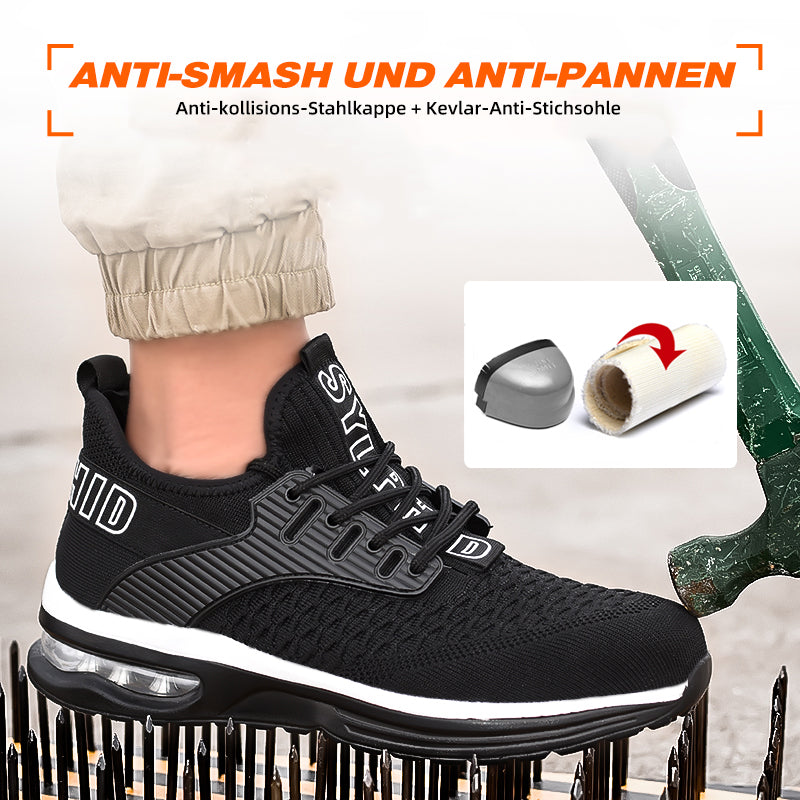 Flex-Test: Arbeitsschuh Schwarz auf Stahlkante, leichte EVA-Sohle