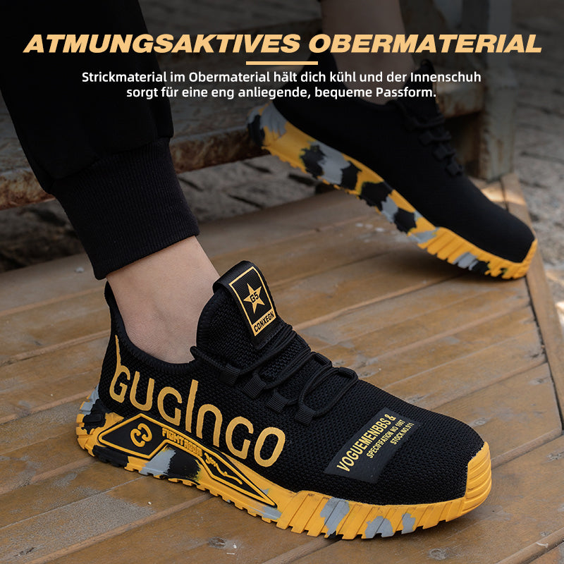 Schrittbewegung: Graffiti Schuh Gelb-Schwarz auf Palette