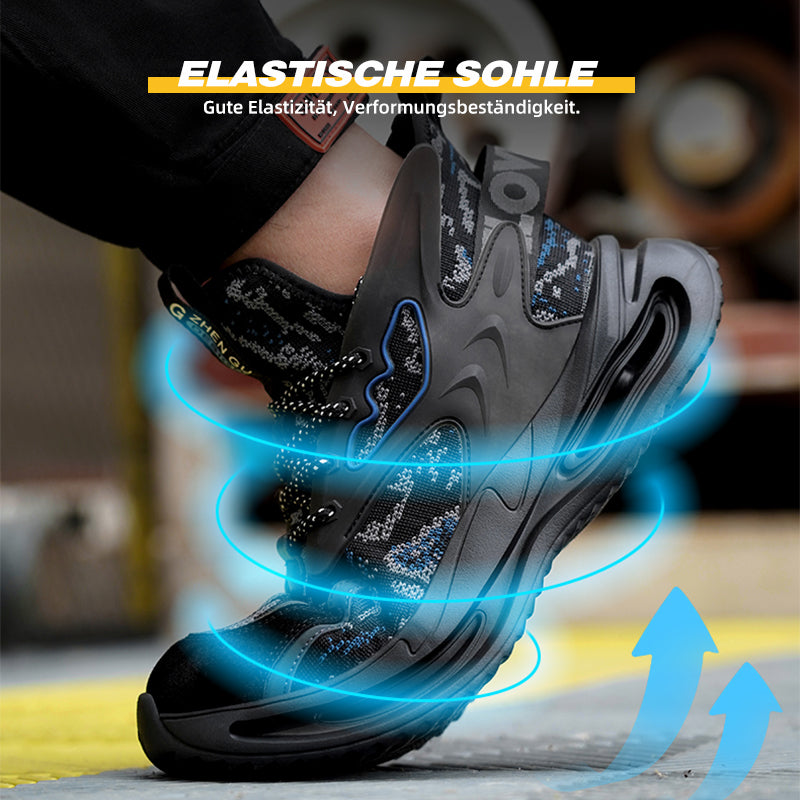 Anti-Smash Sicherheitsschuh am Fuß, Grip-Test auf Metallgitter