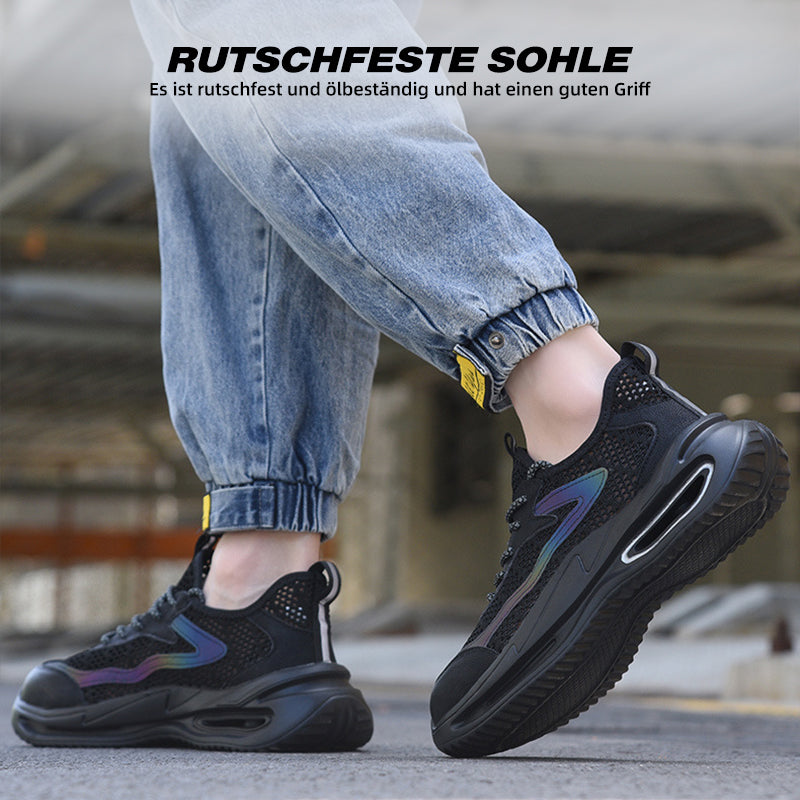 Arbeitsschuhe Hellgrau getragen, Industrieboden – rutschfest