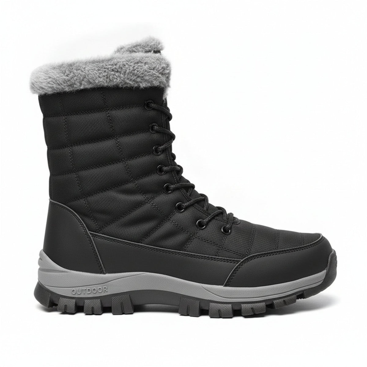 Henner Peak – Barfußschuhe für Winter und Outdoor Wanderschuhe Unisex in Schwarz – Seitenansicht