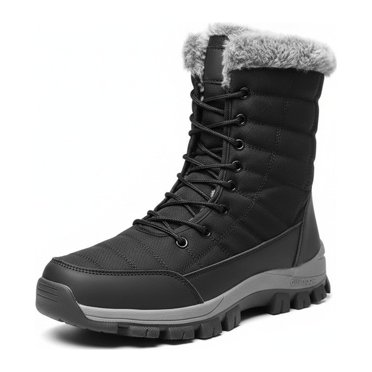 Henner Peak – Barfußschuhe für Winter und Outdoor Wanderschuhe Unisex in Schwarz – Dreiviertelansicht