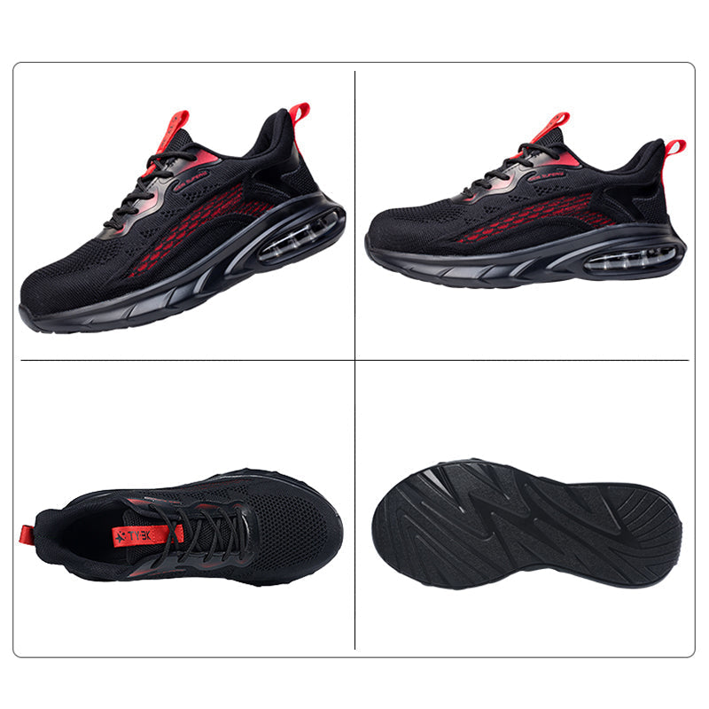 Grau-grüner Schuh am Fuß, Profilansicht diagonal