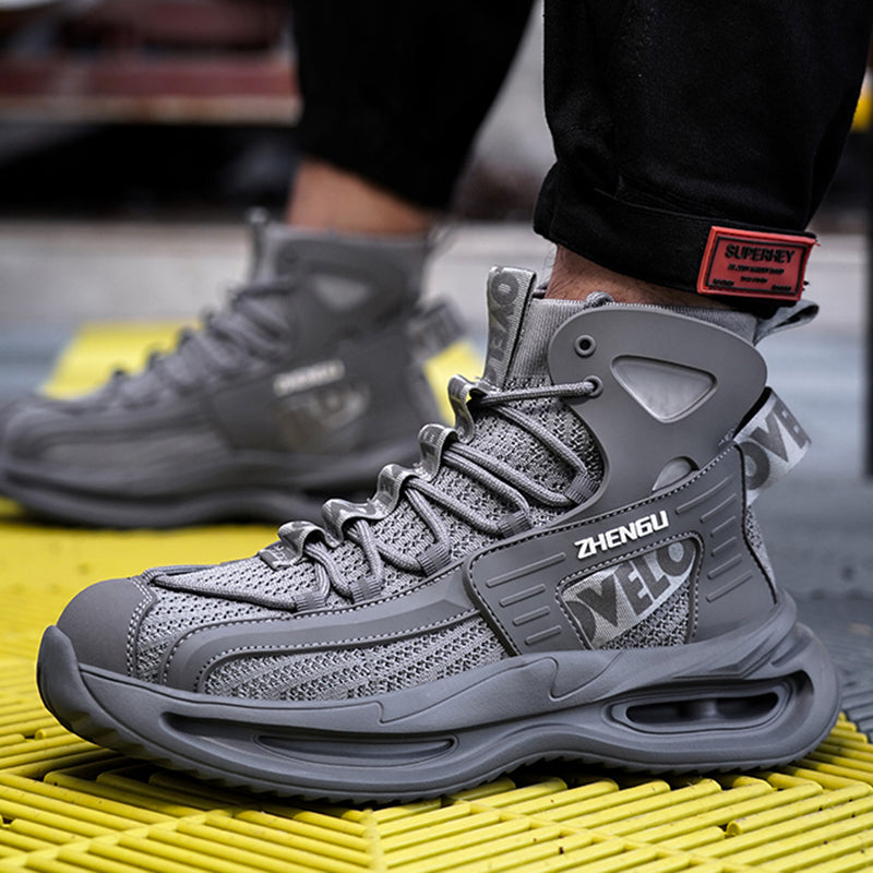 S1 Schuh Hellgrau getragen, Slip-on Schnellschnürung