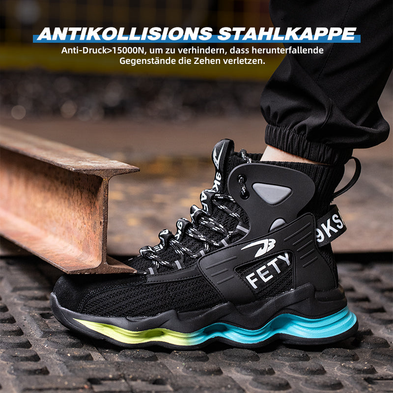 S1 Arbeitsschuh Schwarz, SRC-Profil greift auf Geröll – Grip-Demo