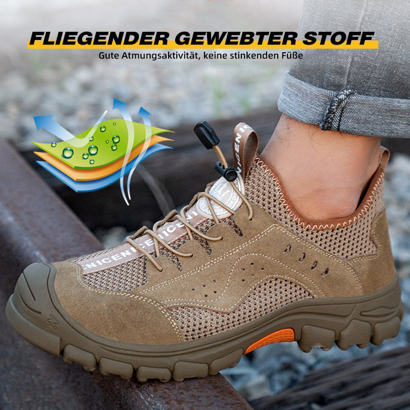 Flex-Test: Vorderfuß biegt sich, atmungsaktiver Schutzschuh Beige