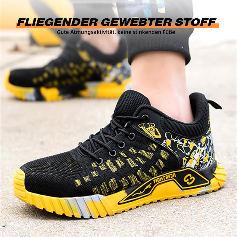 Seitenansicht Gelber Graffiti Schuh, Stahlkappe & Kevlar-Sohle