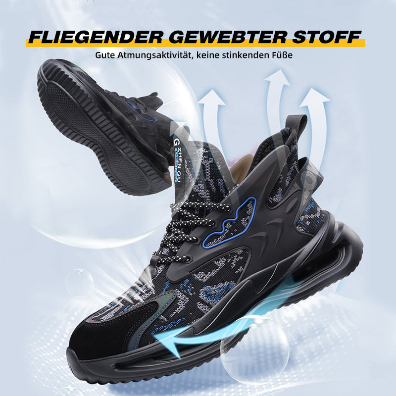 Paar Sicherheitsschuhe Schwarz-Blau, Arbeitseinsatz auf Plattform