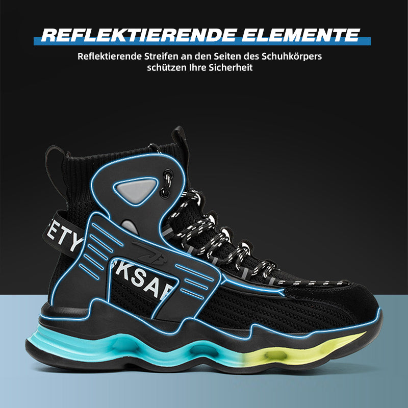 Paar S1 Sicherheitsschuhe Grau-Türkis – Seitenansicht oben