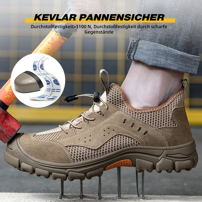 Kevlar-Durchtrittschutz: Sicherheitsschuh Beige auf Nagelbrett