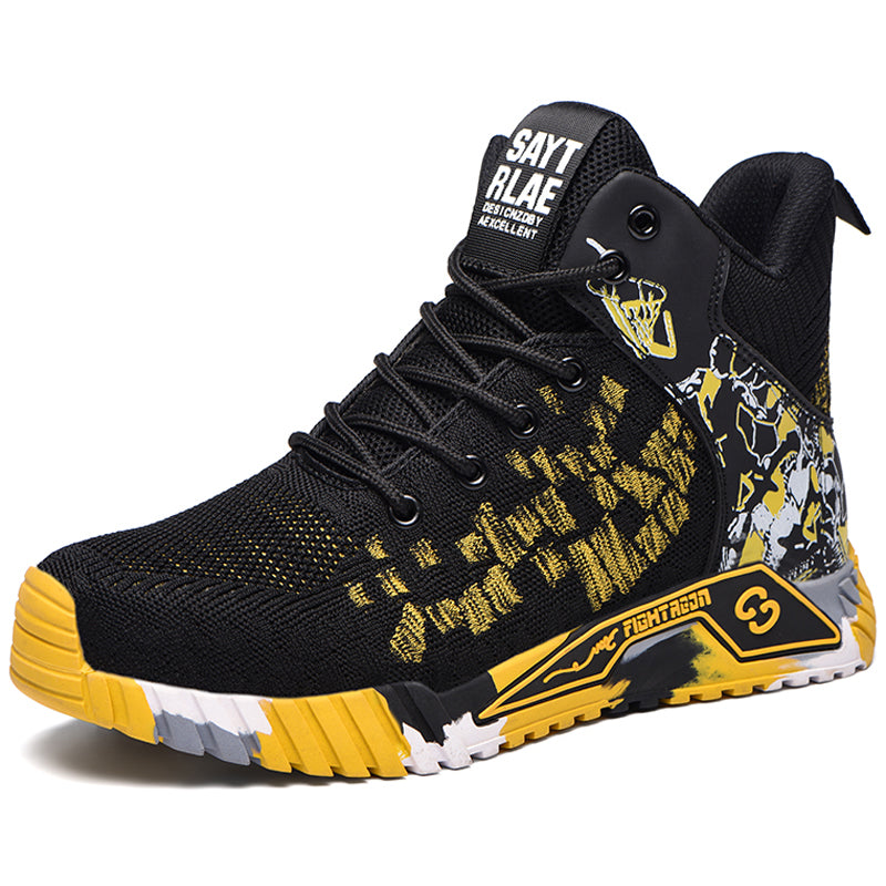 Graffiti Sicherheitsschuh High-Top Schwarz-Gelb, Kevlar-Sohle, Sommer – Seitenansicht