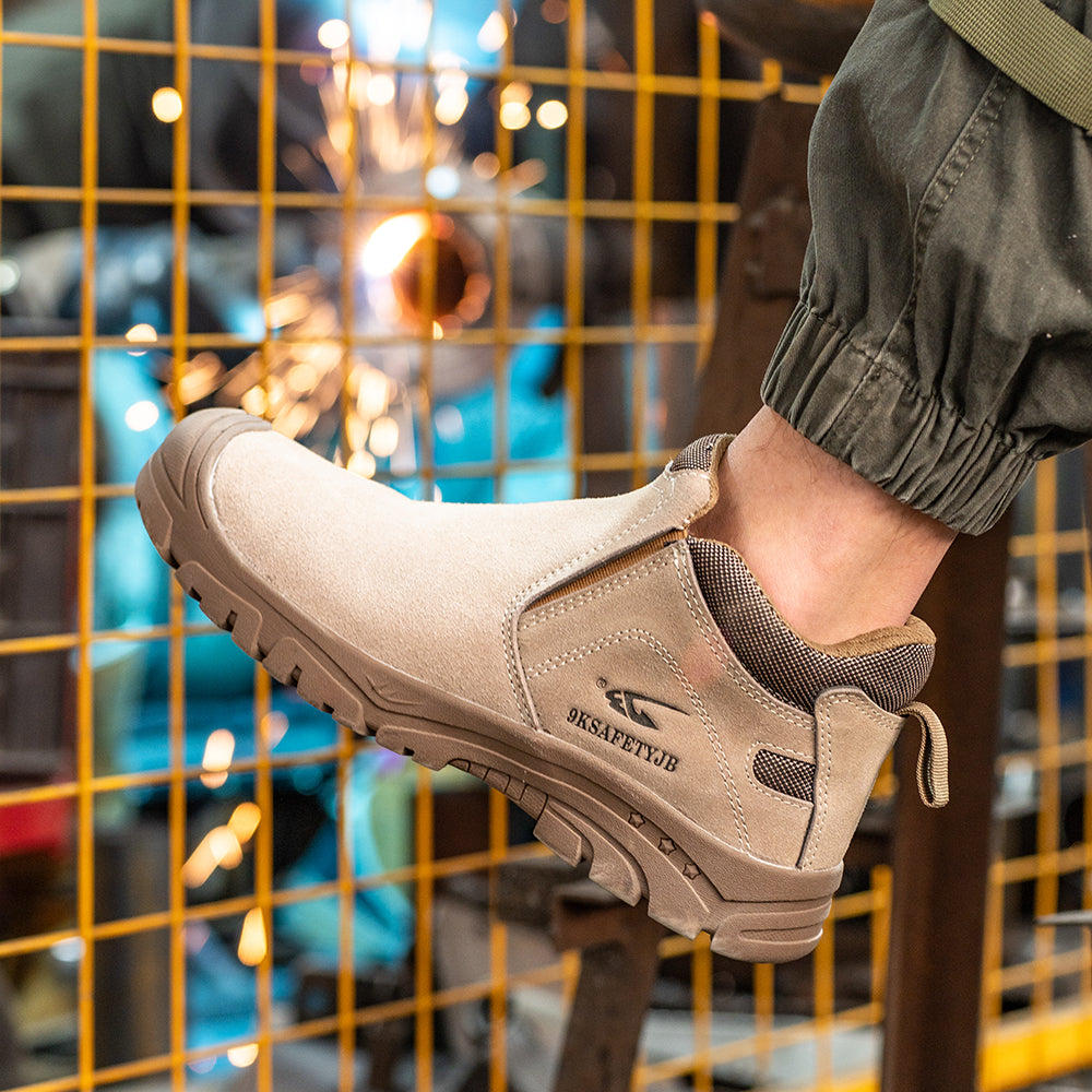 Schrittbewegung: S1P Schweißer-Stiefel Beige, flexible EVA-Sohle