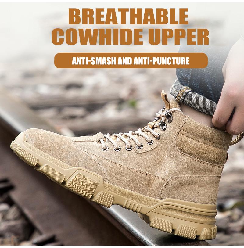 Infografik: „Breathable Cowhide Upper“ mit Detailansicht Leder & Futter