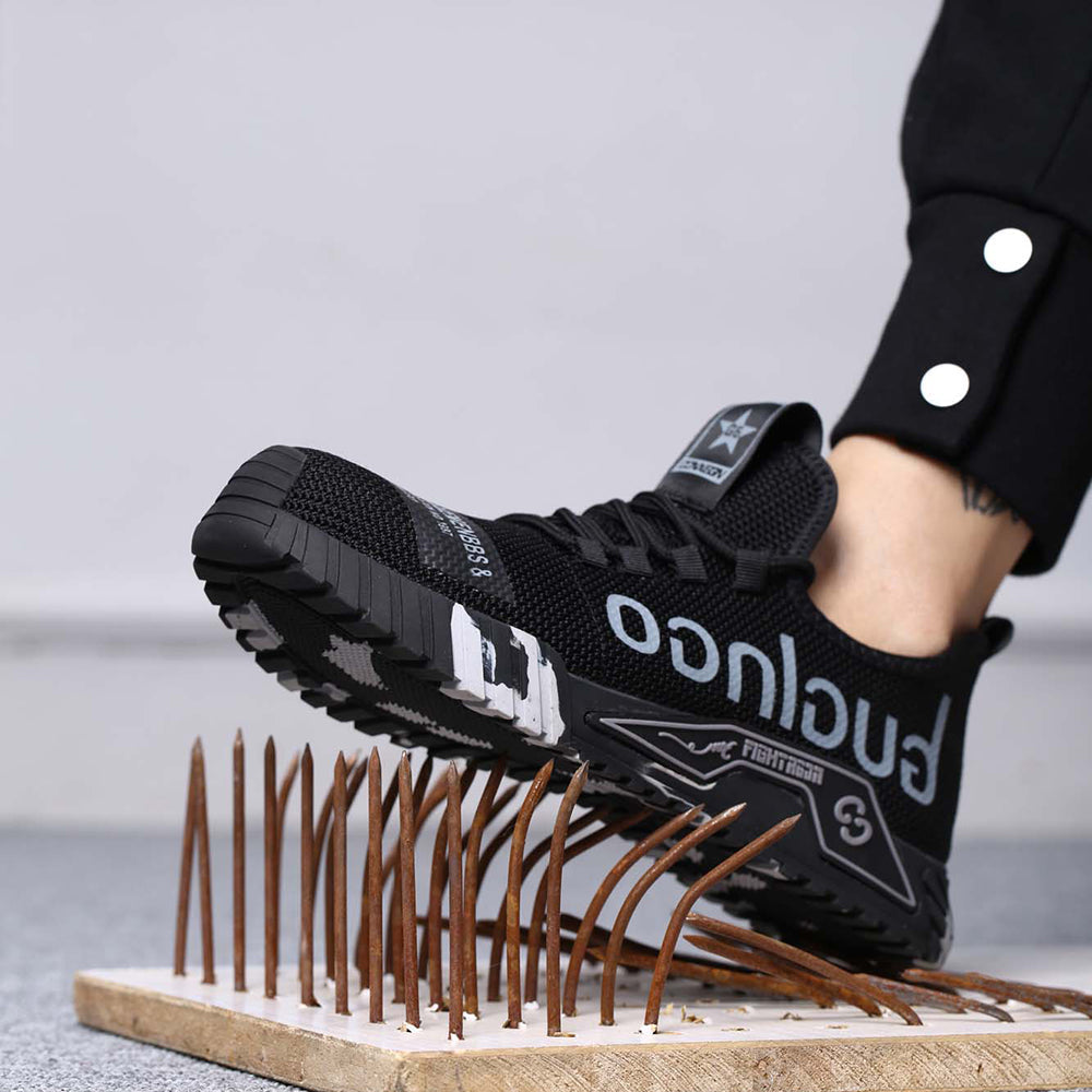 Schwarz-Orange Graffiti Schuh getragen, linke Seitenansicht