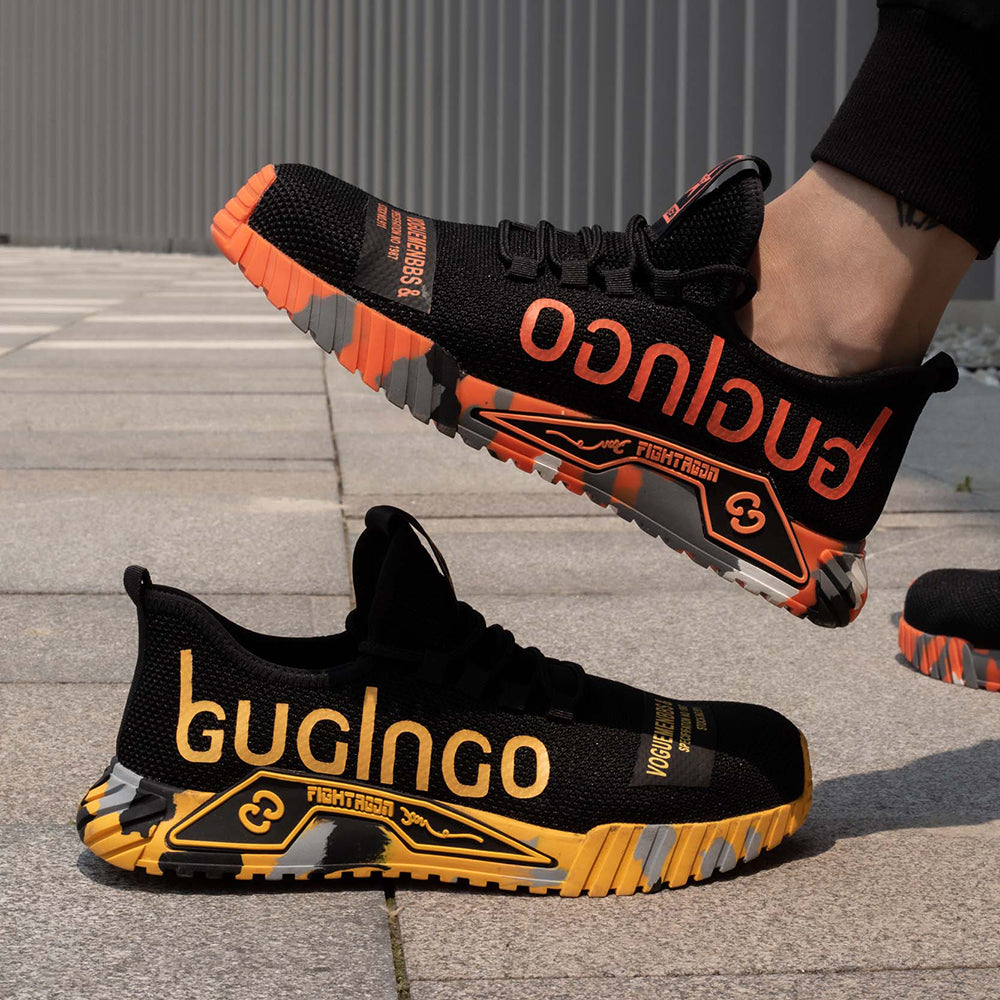 Schrittbewegung: Graffiti Schuh Grün-Schwarz auf Industrieboden