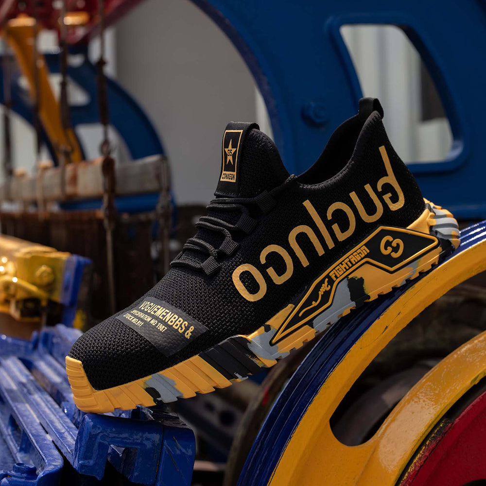 Gelb-Schwarzer Schuh über Rohr, EVA-Sohle