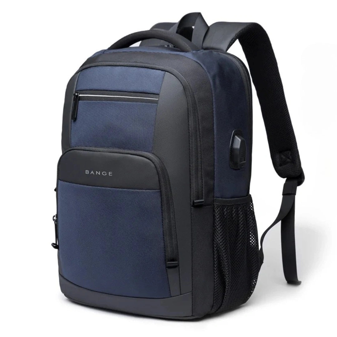 Henner Starker Bange Rucksack Blau – Frontansicht, wasserdichtes Außenmaterial