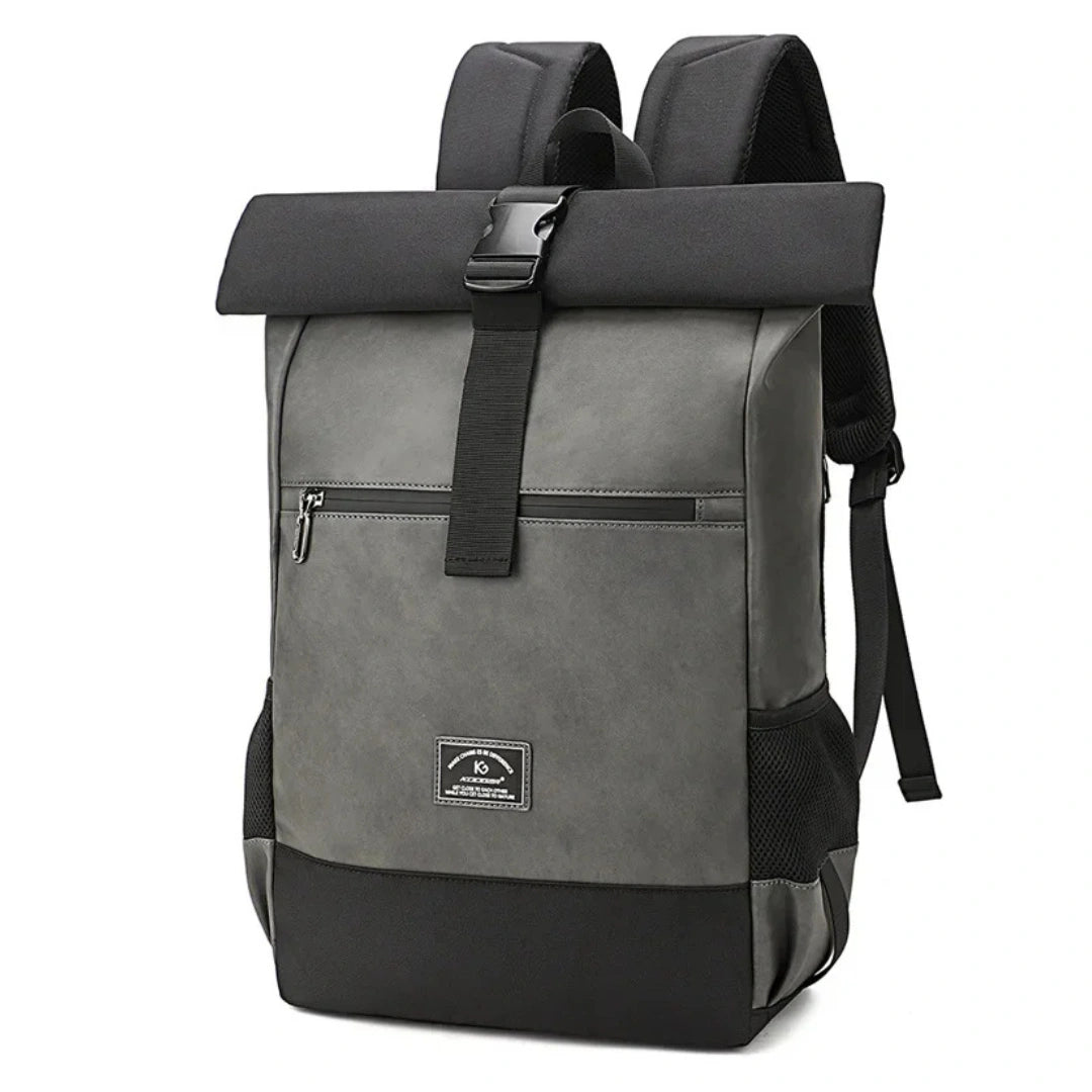 Kodger Bergen Roll‑Top Rucksack Grau/Schwarz – Frontansicht